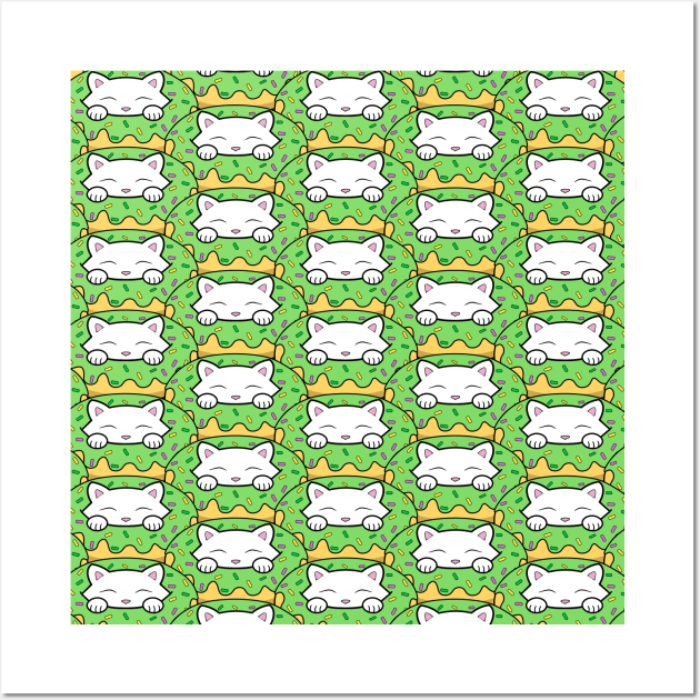 Cats eating green donuts Wall Art by Purrfect